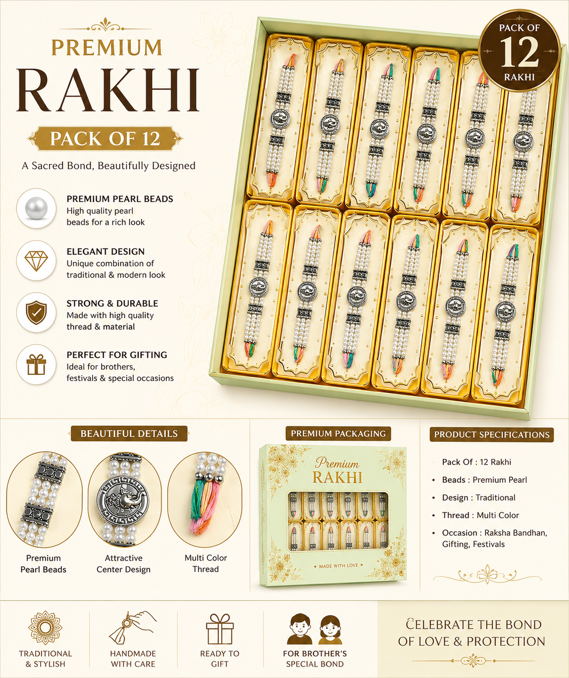 Premium Ganesh Rakhi pack of 12