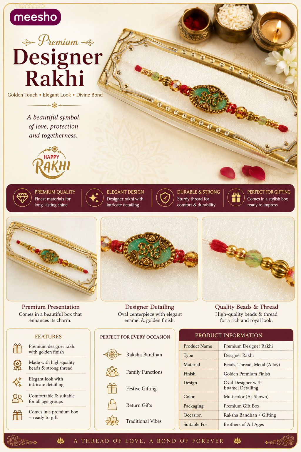 Designer Rakhi for Brother | Premium Handmade Rakhi ! 5 Piece