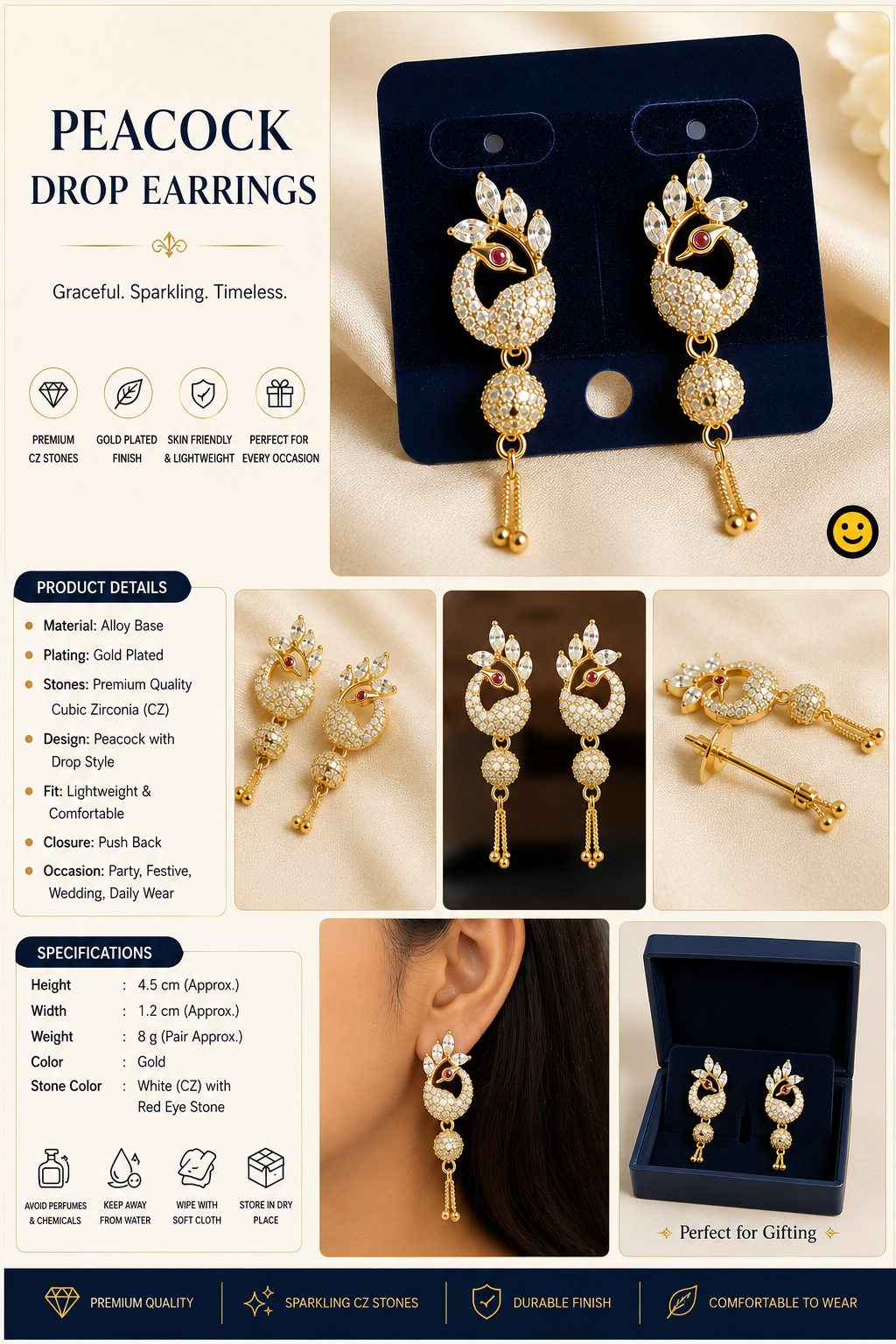 Peacock Drop earring with premium Design